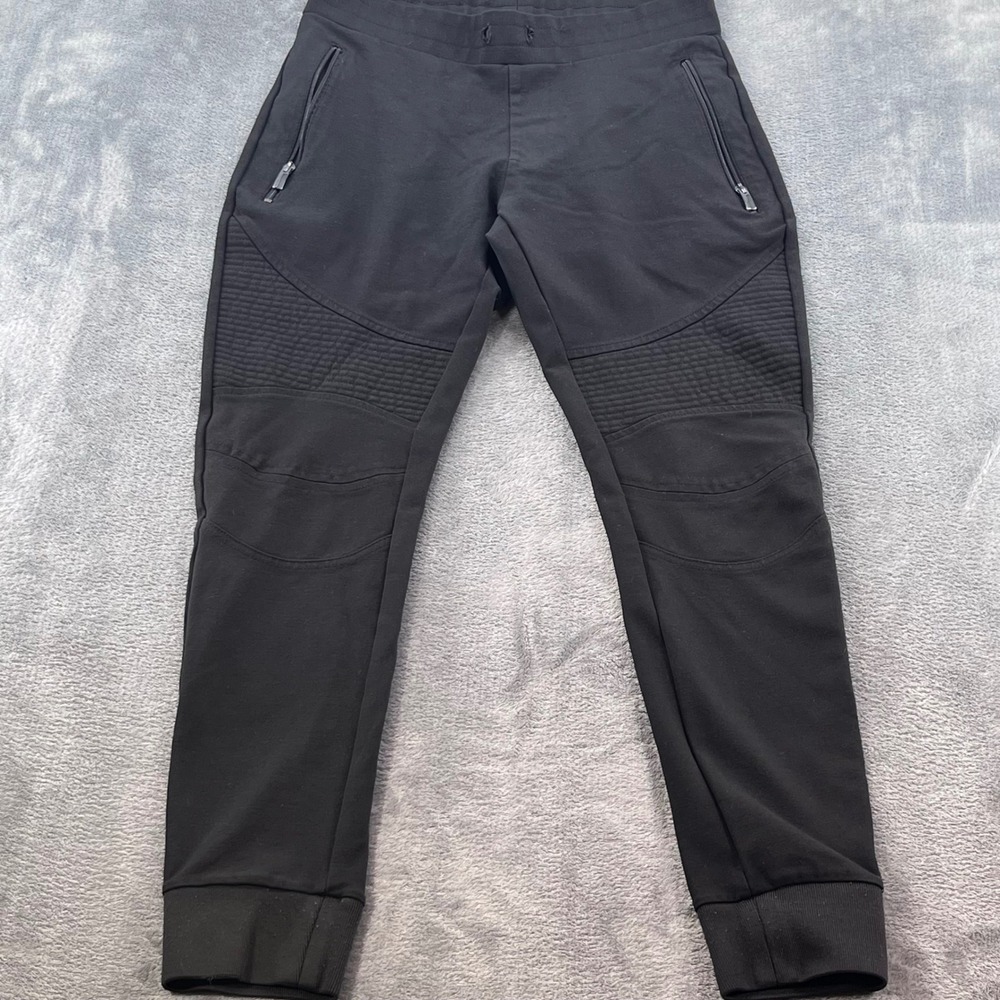 Zara Man Basic Black Moto Joggers Biker Pants Quilted Knee Zipper Pockets Size M